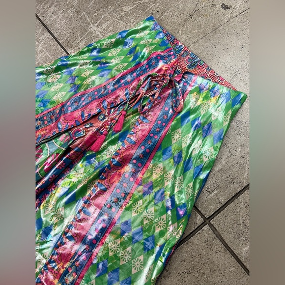 💚 3259. Boho Print Tie Front Wide Leg Pants - Picture 3 of 7